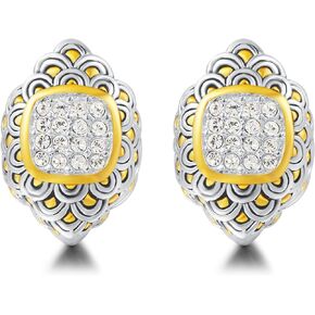 UNY Jewel Jewelry Make a Statement With Our Two Tone Dragon Scale French Clip Earrings Featuring Pave Rhinestone Detailing Perfect For Any Occasion