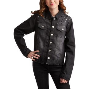 Steve Madden Girls' Denim Jacket - Embroidered Jean Jacket - Classic Denim Jean Jacket for Girls (4-16)
