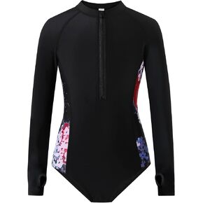 بدلة سباحة للفتيات بأكمام طويلة من Rashguard للحماية من الأشعة فوق البنفسجية قطعة واحدة