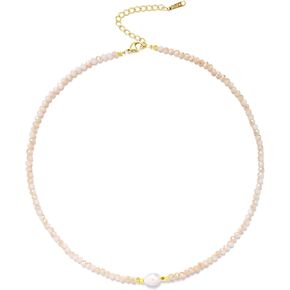 Colorful Beaded Necklaces for Women Crystal Bead Necklace Beach Necklaces Boho Necklaces for Women Pearl Beaded Choker Necklace Stainless Steel 18K Gold Plated Choker