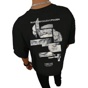 GORGLITTER Men's Sculpture Slogan Print Graphic T Shirts Half Sleeve Drop Shoulder Crewneck Tee