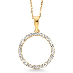 Gem Stone King 10K Yellow Gold Circle White Lab Grown Diamond Pendant Necklace For Women (0.50 Cttw, 18X18MM, with 18 Inch Chain)