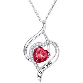 Birthstone Necklace Love Gifts for Women, 925 Sterling Silver Natural or Created Gemstone Heart Birthstone Jewelry I Love You Gift Valentines Mothers Day Anniversary Birthday Christmas Gifts for Women