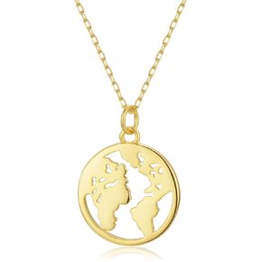 Climate Change Awareness [925 Sterling Silver w/18K Gold Plating] Necklace - Pro Globe/Save The Planet - Eco-Friendly Jewelry Also for Digital Nomad Women w/Wanderlust