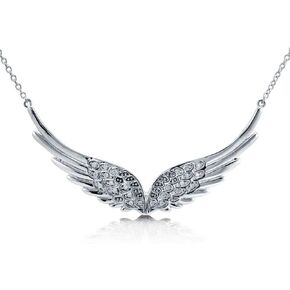 BERRICLE Sterling Silver Angel Wings Cubic Zirconia CZ Fashion Pendant Necklace for Women, Rhodium Plated