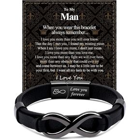 VGWON Mens Infinity Knot Bracelet, Valentines Day Gift for Him To My Man Leather Bracelet I Love You Mens Bracelet Mens Birthday Gift Boyfriend Husband Couple Mens