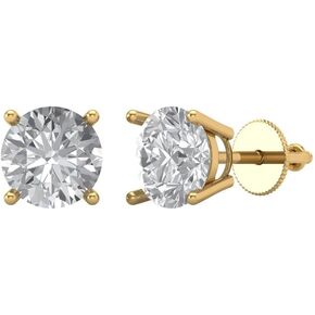 4.0 ct Round Cut VVS1 Conflict Free Solitaire Genuine Moissanite Designer Stud Earrings Solid 14k Yellow Gold Screw Back
