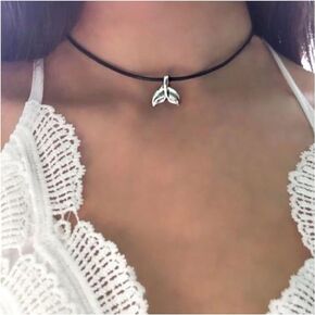 Boho Black Velvet Choker Necklace Silver Mermaid Tail Pendant Necklace Punk Suede Choker Necklace Gothic Suede Cord Clavicle Necklace Jewelry for Women and Girls