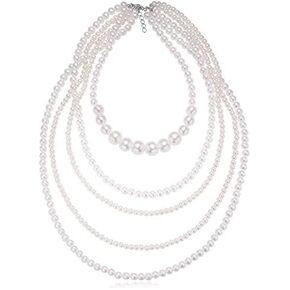 BEAUTY NEST Faux Long Pearl Necklaces for Women 1920s, Vintage Pearl Choker Necklaces, Fake 6 Strand Pearl Necklaces for Women Costume Jewelry, White Bead Necklace, Great Gatsby Accessories, Resin, in Kuwait