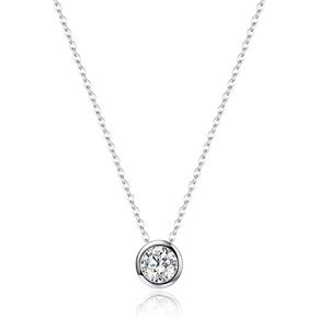 EVER FAITH Women's Sterling Silver Clear Cubic Zirconia Bezel Setting Daily Pendant Choker Necklace