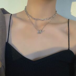 YERTTER Silver Punk Double Layered Chunky Chains Toggle Chains Choker Necklace Set Women Teens Prom Birthday Party
