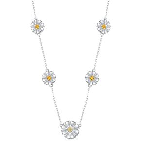 Sterling Silver Daisy Flower Choker Necklace for Women Spring Daisy Sunflower Clavicle Chain Necklace for Women Girls Girlfriend Gifts Wedding Party Jewelry