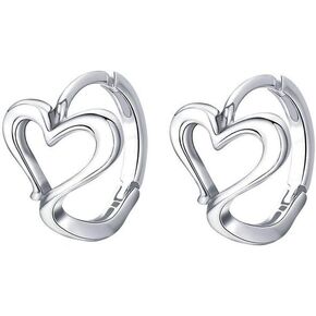 Minimalist Hollow Heart Love S925 Sterling Silver Sleeper Cuff Small Hoop Earrings for Cartilage Women Girls Sensitive Ear Dainty Huggie Hoops Hypoallergenic Fashion Jewelry Gifts Bff Valentine's Day