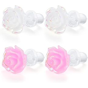 Plastic Earrings, KMEOSCH 2 Pairs Plastic Rose Flower Earrings Studs for Sensitive Ears Earrings Studs Hypoallergenic With Plastic Post For Women Girls