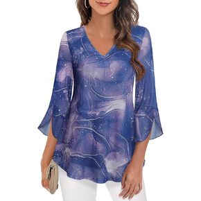 قمصان وبلوزات علوية وبلوزات نسائية بأكمام 3/4 من MCKOL بطبقات مزدوجة ورقبة على شكل حرف V أنيقة in Kuwait