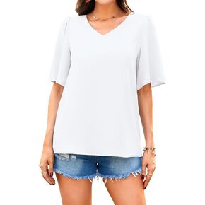 Neineiwu Women's Summer V Neck Floral Print Blouse Short Sleeve Loose Top Shirts