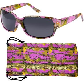Polarized Hot Pink Camo Sunglasses for Women - Diamante - Free Matching Microfiber Pouch