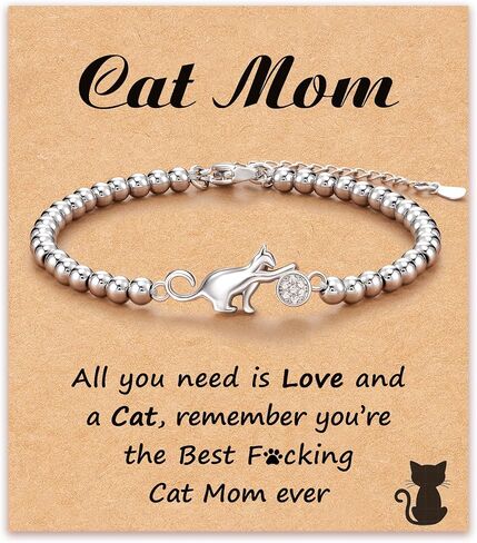 ASKRAIN Cat Mom Gifts Cat-Playing Ball Charm سوار سلسلة مطلي بالفضة بطول 7 بوصة + 2 بوصة in Kuwait