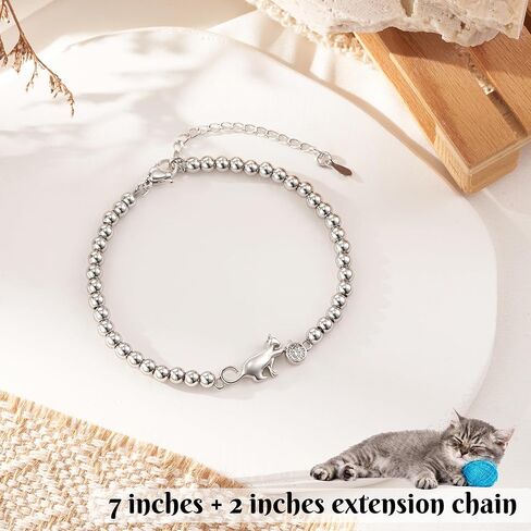 ASKRAIN Cat Mom Gifts Cat-Playing Ball Charm سوار سلسلة مطلي بالفضة بطول 7 بوصة + 2 بوصة in Kuwait