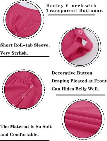 Women's Casual Short Sleeve T-Shirts V Neck Button Up Tunic Tops Summer Rolled Sleeve Henley Shirt in Saudi Arabia
