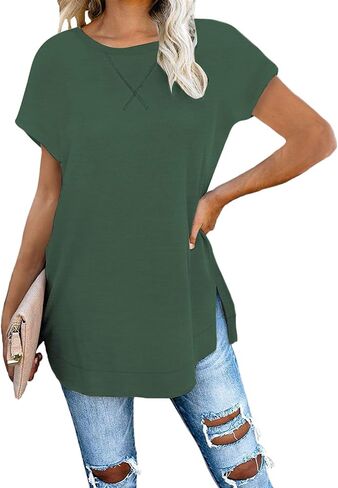 Women's Long Sleeve Pullover Crew Neck Color Block Side Split Loose Casual Tunic Tops in Saudi Arabia