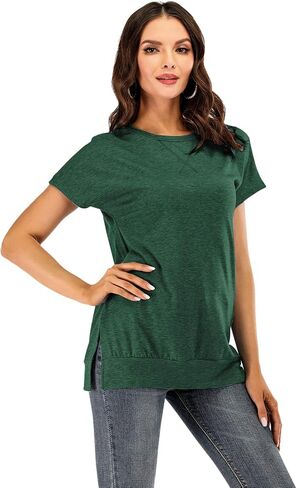 Women's Long Sleeve Pullover Crew Neck Color Block Side Split Loose Casual Tunic Tops in Saudi Arabia