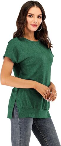 Women's Long Sleeve Pullover Crew Neck Color Block Side Split Loose Casual Tunic Tops in Saudi Arabia