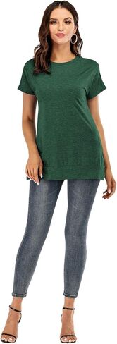 Women's Long Sleeve Pullover Crew Neck Color Block Side Split Loose Casual Tunic Tops in Saudi Arabia