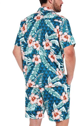 WZIKAI الرجال قميص هاواي صيفي وقصيرة 2 قطعة عطلة الاستوائية وتتسابق مجموعات زر عادية أسفل قمصان الشاطئ الدعاوى in Kuwait
