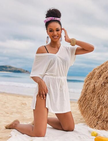 AI'MAGE Women's Swimsuit Cover Up Bikini Beach Bathing Suit Swimwear V-Neck Beach Coverups Dress in Saudi Arabia