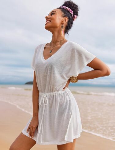 AI'MAGE Women's Swimsuit Cover Up Bikini Beach Bathing Suit Swimwear V-Neck Beach Coverups Dress in Saudi Arabia
