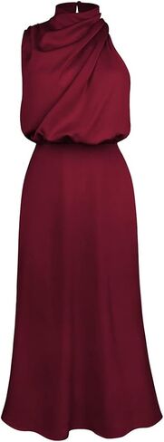 فستان CHICWISH نسائي مشمشي/أخضر داكن/بورجوندي/أسود/فستق/أزرق مخضر غير متماثل ذو رقبة مكشكشة بدون أكمام in Saudi Arabia