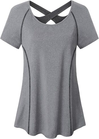 JCZHWQU Women's Short Sleeve Criss Cross Back Athletic Yoga Tops in Saudi Arabia