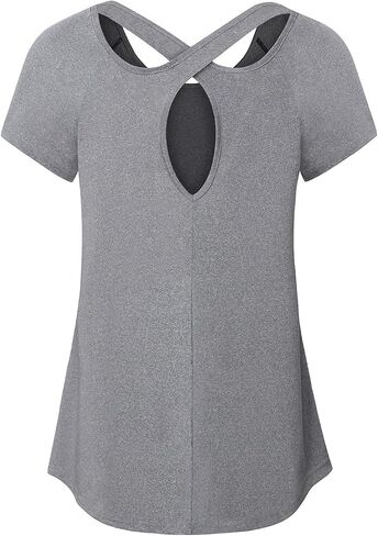 JCZHWQU Women's Short Sleeve Criss Cross Back Athletic Yoga Tops in Saudi Arabia