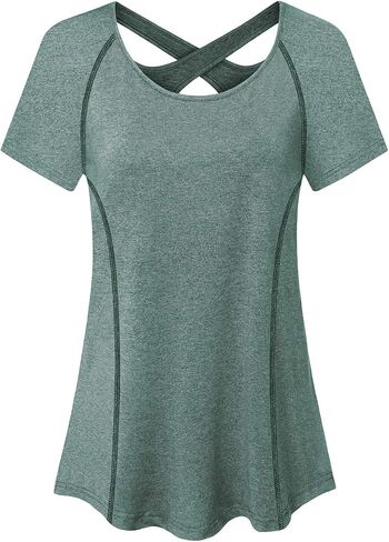 JCZHWQU Women's Short Sleeve Criss Cross Back Athletic Yoga Tops in Saudi Arabia