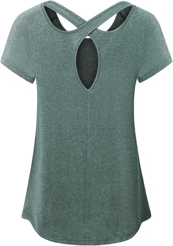 JCZHWQU Women's Short Sleeve Criss Cross Back Athletic Yoga Tops in Saudi Arabia