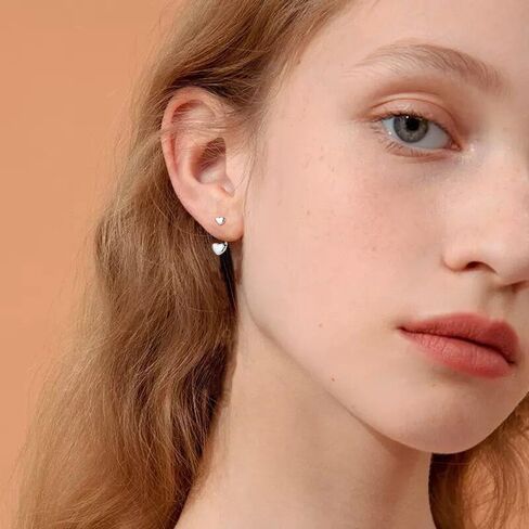 Double Heart Ear Jacket Earrings 925 Sterling Silver for Women Teen Girls Love Hearts Cartilage Sleeper 2 in 1 Studs Front Back Wrap Earring Cute Drop Jewelry Gifts Hypoallergenic in Saudi Arabia
