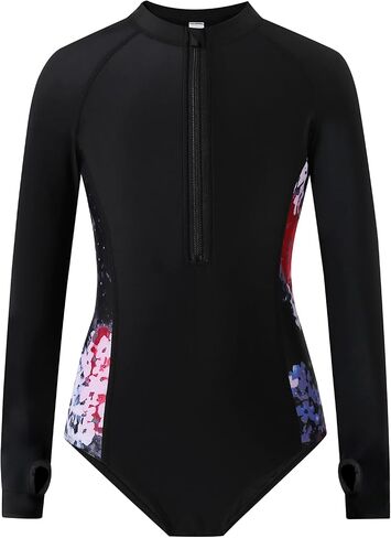 Girls Long Sleeve Rashguard Swimsuit UV Protection One-Piece Swimwear Bathing Suit in Saudi Arabia