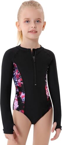Girls Long Sleeve Rashguard Swimsuit UV Protection One-Piece Swimwear Bathing Suit in Saudi Arabia