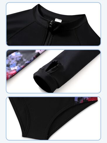 Girls Long Sleeve Rashguard Swimsuit UV Protection One-Piece Swimwear Bathing Suit in Saudi Arabia