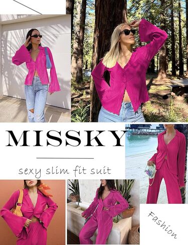 ملابس نسائية غير رسمية مكونة من قطعتين بنطال بأرجل واسعة وقميص بأكمام طويلة وأزرار سفلية in Kuwait