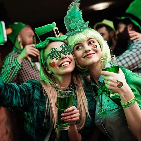 CLOACE عيد القديس باتريك عقال شامروك أفضل قبعة عصابات الرأس الأخضر الترتر البرسيم أغطية الرأس إكسسوارات الشعر للكبار والأطفال in Kuwait