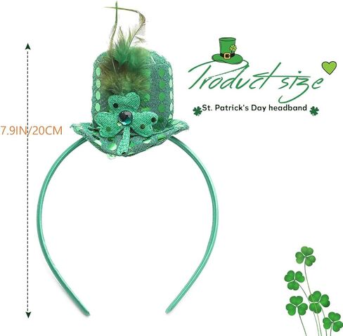 CLOACE عيد القديس باتريك عقال شامروك أفضل قبعة عصابات الرأس الأخضر الترتر البرسيم أغطية الرأس إكسسوارات الشعر للكبار والأطفال in Kuwait