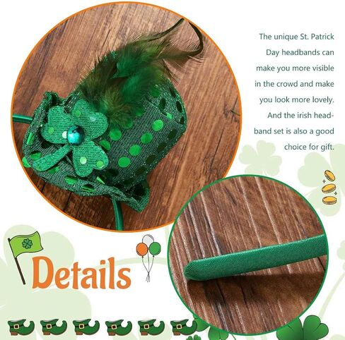 CLOACE عيد القديس باتريك عقال شامروك أفضل قبعة عصابات الرأس الأخضر الترتر البرسيم أغطية الرأس إكسسوارات الشعر للكبار والأطفال in Kuwait