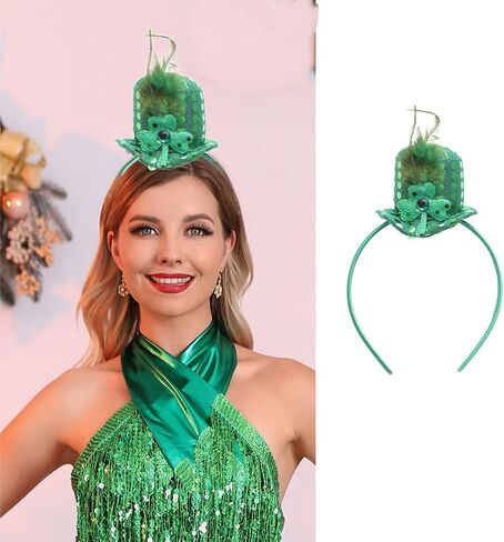 CLOACE عيد القديس باتريك عقال شامروك أفضل قبعة عصابات الرأس الأخضر الترتر البرسيم أغطية الرأس إكسسوارات الشعر للكبار والأطفال in Kuwait