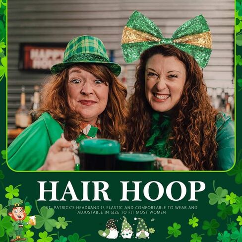 CLOACE عيد القديس باتريك عقال شامروك أفضل قبعة عصابات الرأس الأخضر الترتر البرسيم أغطية الرأس إكسسوارات الشعر للكبار والأطفال in Kuwait