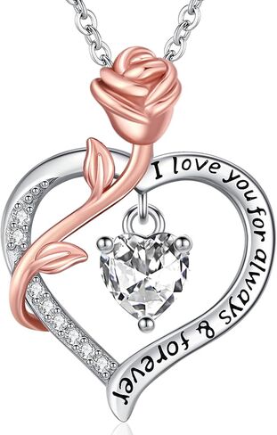Amavive Valentines Day Gifts for Her, Sterling Silver Rose Heart Birthstone Necklace for Women Forever Love Heart Pendant Jewelry Gifts for Girls Wife Mom Grandma Girlfriend Anniversary Birthday in Kuwait