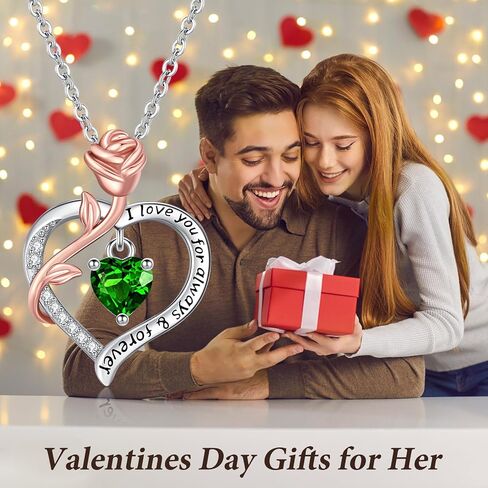 Amavive Valentines Day Gifts for Her, Sterling Silver Rose Heart Birthstone Necklace for Women Forever Love Heart Pendant Jewelry Gifts for Girls Wife Mom Grandma Girlfriend Anniversary Birthday in Kuwait