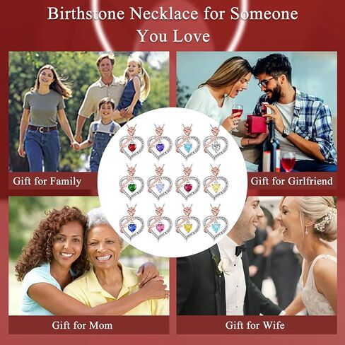 Amavive Valentines Day Gifts for Her, Sterling Silver Rose Heart Birthstone Necklace for Women Forever Love Heart Pendant Jewelry Gifts for Girls Wife Mom Grandma Girlfriend Anniversary Birthday in Kuwait
