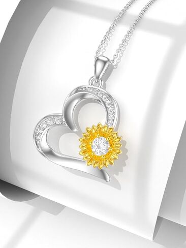 WTYIM Sunflower Heart Necklaces for Women, 18K Gold Plated Sterling Silver Moissanite Sunflower Pendant Necklace You are My Sunshine Sunflower Jewelry Birthday Christmas Gift for Her Mom Wife, 18+2 in Kuwait